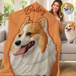 Personalized Printed Embroidery-Style Pet Photo Soft Throw Blanket with Name Home Travel Daily Use Birthday Gift for Pet Owners Lovers