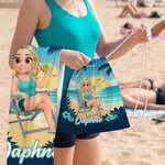 Personalised 3D Cartoon Beach Character Quick Dry Microfiber Beach Towel with Name and Drawstring Bag Travel Essential Birthday Gift for Him Her