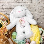Peluche de conejo personalizado de felpa suave con nombre y año regalo de Pascua y cumpleaños para recién nacidos y niños
