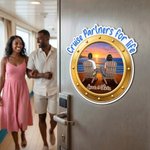 Personalized Cartoon Couple Character Back View Cruise Fridge Magnet with Name Home Decor Birthday Summer Travel Gift for Couple
