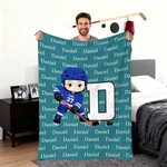 Personalizzato Cartoon Hockey Player Soft Throw Blanket con nome e numero Home Decor Fan Events Team Gift for Ice Hockey Players Lovers