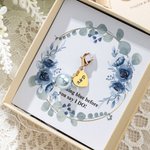 Gepersonaliseerde Blauwe Parel Hartbedel Boeket Clip met Tekst en Bloemen Kaart Iets Blauw Huwelijk Verloving Gift voor Bruid Bruidsmeisje