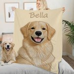 Personalized Printed Embroidery-Style Pet Photo Soft Throw Blanket with Name Home Travel Daily Use Birthday Gift for Pet Owners Lovers