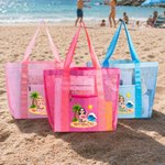 Personalized 3D Cartoon Sandbeach Character Mesh Beach Tote Bag with Name Summer Vacation Swimming Pool Birthday Gift for Women Girls