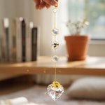 Personalisierte Forget-Me-Not Foto Herz Kristall Haustier Memorial Windspiel mit Namen Memorial Ornament Sympathie Jahrestag Geschenk für den Verlust von Haustier