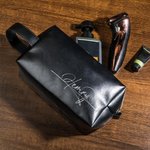 Gepersonaliseerde waterdichte PU lederen make-up tas met naam Home Business Trip Vaderdag cadeau voor man vriend vader