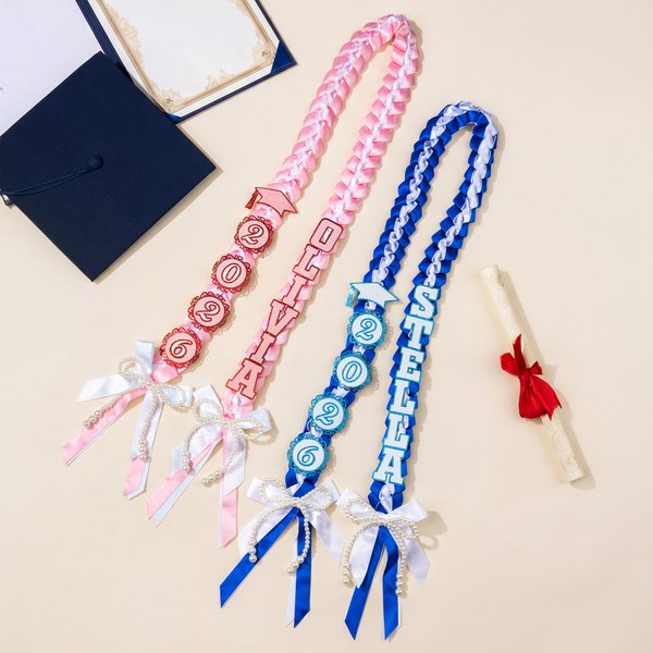 Personalized Class of 2026 Multi-Colour Pearl Glitter Graduation Ribbon Lei with Name and Year Braided Senior Recognition Party Gift for Graduates