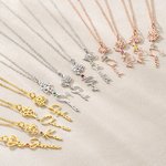 Personalized Birthstone Birth Flower Necklace with Name Birthday Anniversary Gift for Mom Grandma Aunt Girlfriend