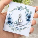 Gepersonaliseerde Blauwe Parel Hartbedel Boeket Clip met Tekst en Bloemen Kaart Iets Blauw Huwelijk Verloving Gift voor Bruid Bruidsmeisje