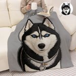 Personalized Printed Embroidery-Style Pet Photo Soft Throw Blanket with Name Home Travel Daily Use Birthday Gift for Pet Owners Lovers