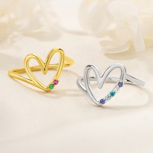 Personalized 1-10 Birthstones Family Heart Sterling Silver Ring Women's Jewelry Birthday Mother's Day Gift for Grandma Mom