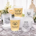 Personalized Line Art Style Pet Photo Disposable Frosted Plastic Cups with Name Set of 10 Daily Use Wedding Party Gift for Guests Newlyweds
