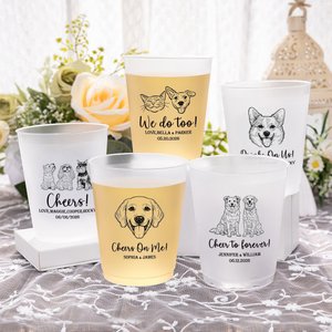 Personalised Line Art Style Pet Photo Disposable Frosted Plastic Cups with Name Set of 10 Daily Use Wedding Party Gift for Guests Newlyweds
