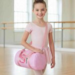 Personalizado de dibujos animados Ballerina Inicial Nacimiento Flor Seersucker Bolsa Duffle con nombre de viaje Juego esencial Día de cumpleaños Regalo para bailarinas de ballet