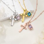 Personalisierte Kreuz Halskette mit Namen und Geburtsstein zierlichen christlichen Schmuck Taufe Geschenk für Frau