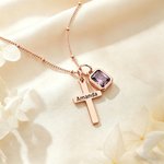 Personalisierte Kreuz Halskette mit Namen und Geburtsstein zierlichen christlichen Schmuck Taufe Geschenk für Frau