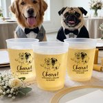 Personalized Line Art Style Pet Photo Disposable Frosted Plastic Cups with Name Set of 10 Daily Use Wedding Party Gift for Guests Newlyweds