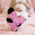 Personalised Multicolour Bear Heart Baby Bottle Soft Mid-Calf Socks with Name and Text Daily Wear Pregnancy Mother's Day Gift for New Mom Wife Friend