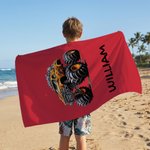 Serviette de plage personnalisée avec nom pour les vacances d'été, les anniversaires et les fêtes de plage pour les garçons, les enfants et les adolescents qui aiment les camions.