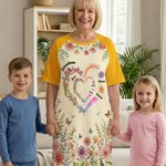 Personalized Watercolor Double Heart Birth Flowers Lounge Pajamas with Names and Pockets Daily Wear Birthday Mother's Day Gift for Grandma Mom