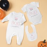 Personalized Cute Ghost Bow Baby Girl Bib Onesie Baby Bodysuit with Name Baby's First Halloween Gift for New Parents