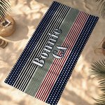 Personalized American Flag Oversized Quick-Dry Beach Towel with Name Area and Drawing Backpack Beach Party Independence Day Gift for American