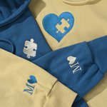 Personalised Multicolor Heart Puzzle Embroidered Sweatshirt Hoodie with Initial Anniversary Birthday Gift for Couples Newlyweds