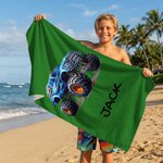 Serviette de plage personnalisée avec nom pour les vacances d'été, les anniversaires et les fêtes de plage pour les garçons, les enfants et les adolescents qui aiment les camions.
