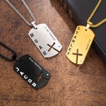 Collier personnalisé avec pierre de naissance gravure de nom et texte - Design de croix évidé - Cadeau de baptême communion pour les chrétiens