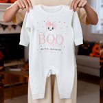 Personalized Cute Ghost Bow Baby Girl Bib Onesie Baby Bodysuit with Name Baby's First Halloween Gift for New Parents