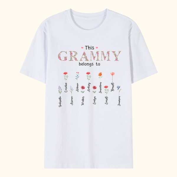 Gepersonaliseerd Dit Mama Nana Hoort Bij 1-16 Geboorte Bloemen T-shirt met Naam Verjaardag Moederdag Cadeau voor Mama Oma