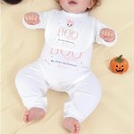 Personalized Cute Ghost Bow Baby Girl Bib Onesie Baby Bodysuit with Name Baby's First Halloween Gift for New Parents
