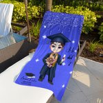 Personalized Grad Cap Cartoon Graduate Oversized Quick Dry Beach Towel with Name Beach Pool Party Graduation Keepsake Gift for Men Women