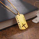 Collier personnalisé avec pierre de naissance gravure de nom et texte - Design de croix évidé - Cadeau de baptême communion pour les chrétiens