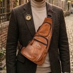 Personalised Minimalist Monogram PU Leather Crossbody Sling Chest Bag Father's Day Birthday Anniversary Gift for Dad Boyfriend Husband
