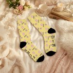Personalised Multicolour Bear Heart Baby Bottle Soft Mid-Calf Socks with Name and Text Daily Wear Pregnancy Mother's Day Gift for New Mom Wife Friend