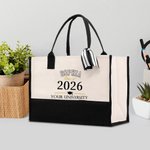 Gepersonaliseerde Klas van 2026 Graduation Canvas Tote Bag met Waterdichte Voering Grote Capaciteit Handtas Graduation Gift voor Gradutes