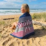 Personalized American Flag Oversized Quick-Dry Beach Towel with Name Area and Drawing Backpack Beach Party Independence Day Gift for American