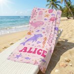 Personalized Ocean Creatures Oversized Quick Dry Beach Towel with Name Beach Accessories Birthday Gift for Kids
