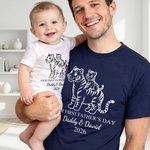 Gepersonaliseerd Lijn Art Dier Onze Eerste Vaderdag 100% Katoenen T-shirt Baby rompertje met Naam en Jaar Verjaardag Vaderdag Cadeau voor Baby Vader