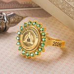 Gepersonaliseerde gegraveerde School Badge Familiewapen Signet Ring met geboortesteen Afstuderen Gift voor afgestudeerden Familie