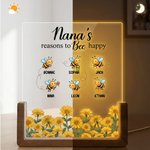 Personalized 1-6 Bees Flowers Acrylic LED Night Light with Name and Wooden Base Birthday Anniversary Gift for Women