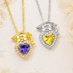Personalized Graduation Cap Heart Birthstone Necklace with Name and Year Graduation Ceremony Party Gift for Graduates