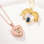 Collar relicario personalizado de acero inoxidable con foto y ala de ángel de corazón grabado regalo conmemorativo para mujeres