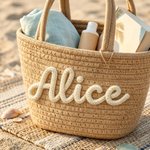 Borsa personalizzata in corda di cotone intrecciata multicolore con nome Regalo di compleanno di uso quotidiano per i bambini Migliori amici