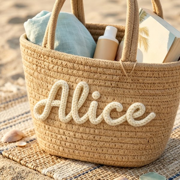 Personalized Multicolour Woven Cotton Rope Handbag with Name Daily Use Birthday Gift for Kids Best Friends