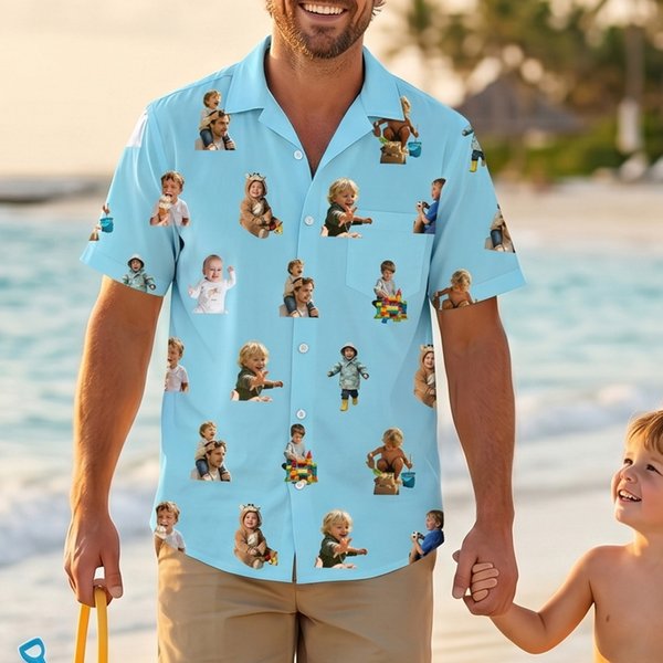 Personalized Multi-Color 1-10 Photos Kid Adult Hawaiian Shirt Daily Wear Beach Party Birthday Gift for Father Boyfriend Kids