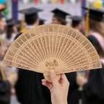 Personalised Vintage Hollowed Sandalwood Folding Fan with Name and Year Graduation Party Gift for Graduates