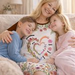 Personalized Watercolor Double Heart Birth Flowers Lounge Pajamas with Names and Pockets Daily Wear Birthday Mother's Day Gift for Grandma Mom