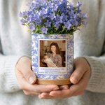 Personalisierte Vintage Floral Foto Keramik Pflanzentopf mit Text und Bambus Tablett täglichen Gebrauch Geburtstag Geschenk für Mama Oma
